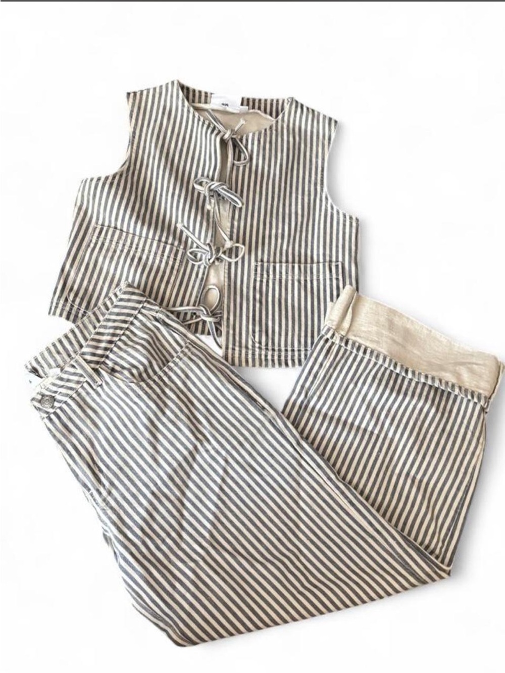 Striped Two-Piece denim Set - blue & White